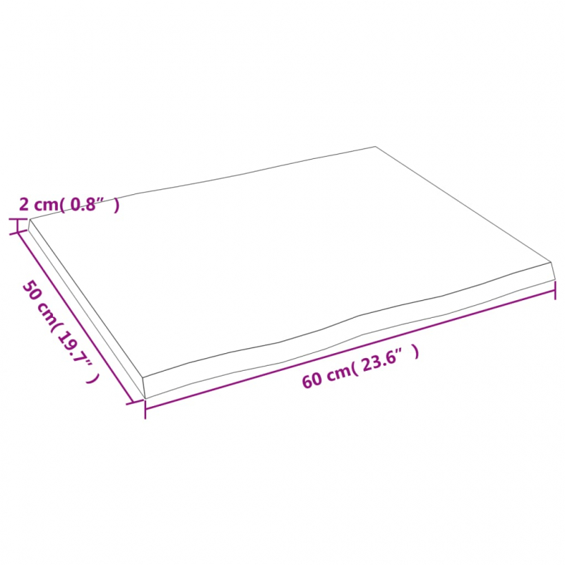 Tischplatte 60x50x2 cm Massivholz Eiche Unbehandelt Baumkante