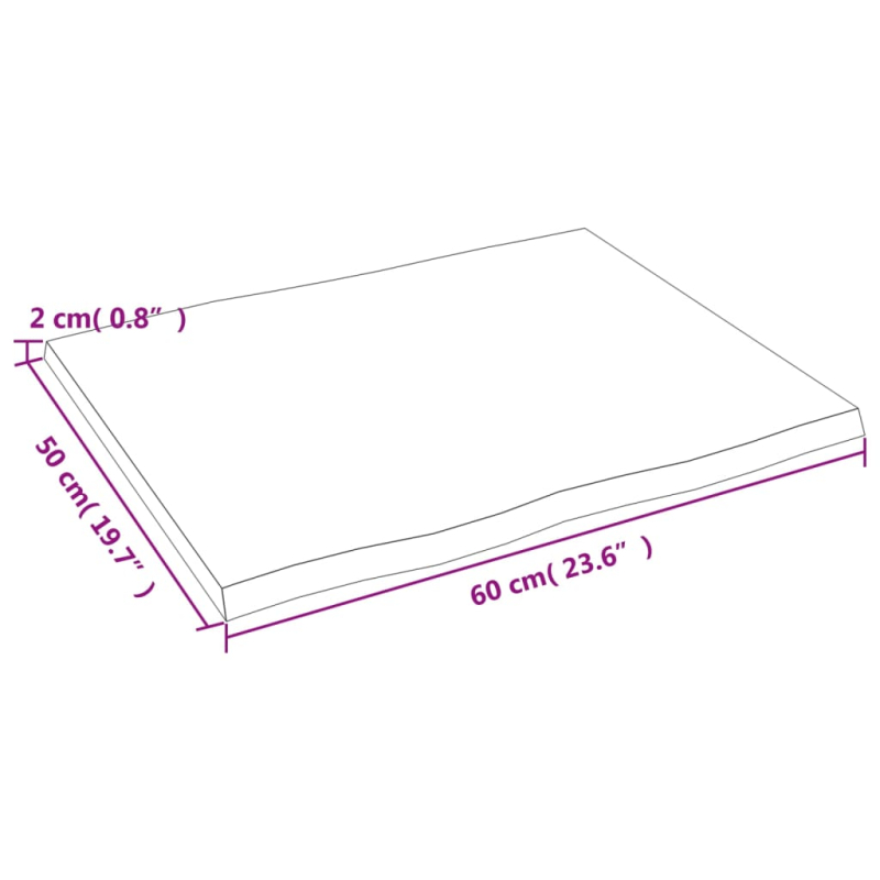 Tischplatte 60x50x2 cm Massivholz Eiche Unbehandelt Baumkante
