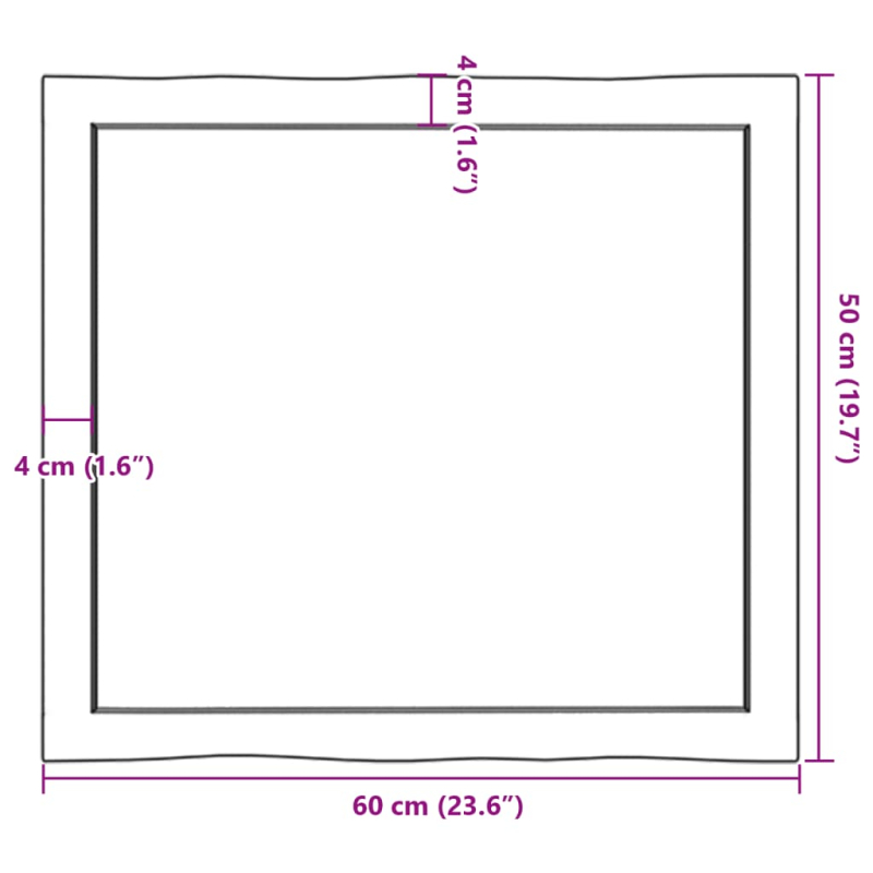 Tischplatte 60x50x(2-4) cm Massivholz Unbehandelt Baumkante