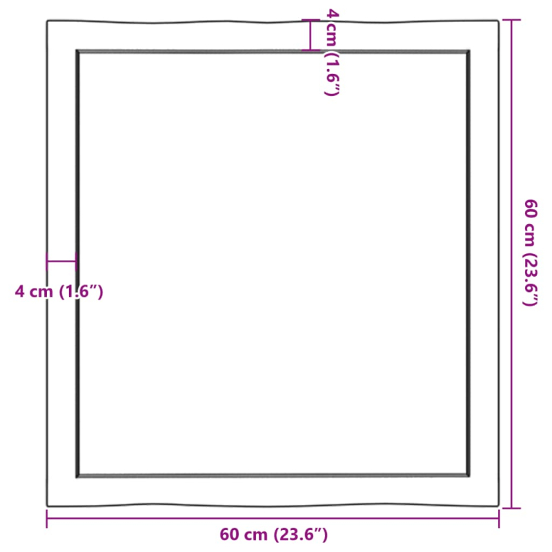 Tischplatte 60x60x(2-6) cm Massivholz Unbehandelt Baumkante