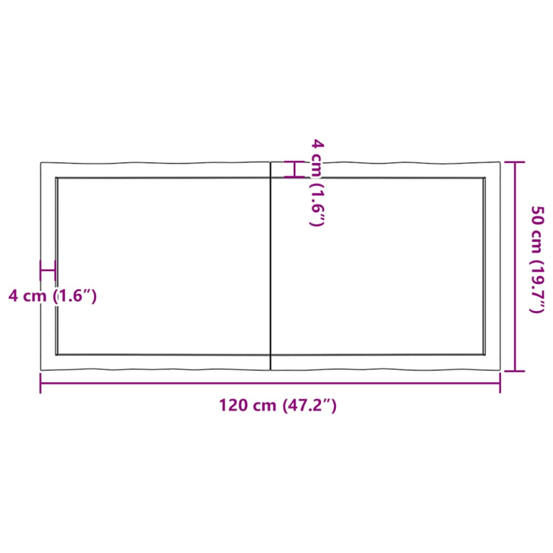 Tischplatte 120x50x(2-4) cm Massivholz Unbehandelt Baumkante