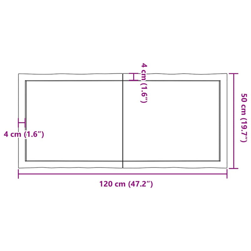 Tischplatte 120x50x(2-6) cm Massivholz Unbehandelt Baumkante