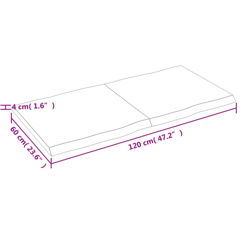 Tischplatte 120x60x(2-4) cm Massivholz Unbehandelt Baumkante