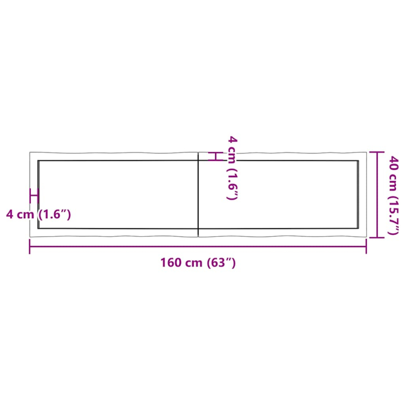 Tischplatte 160x40x(2-6) cm Massivholz Unbehandelt Baumkante