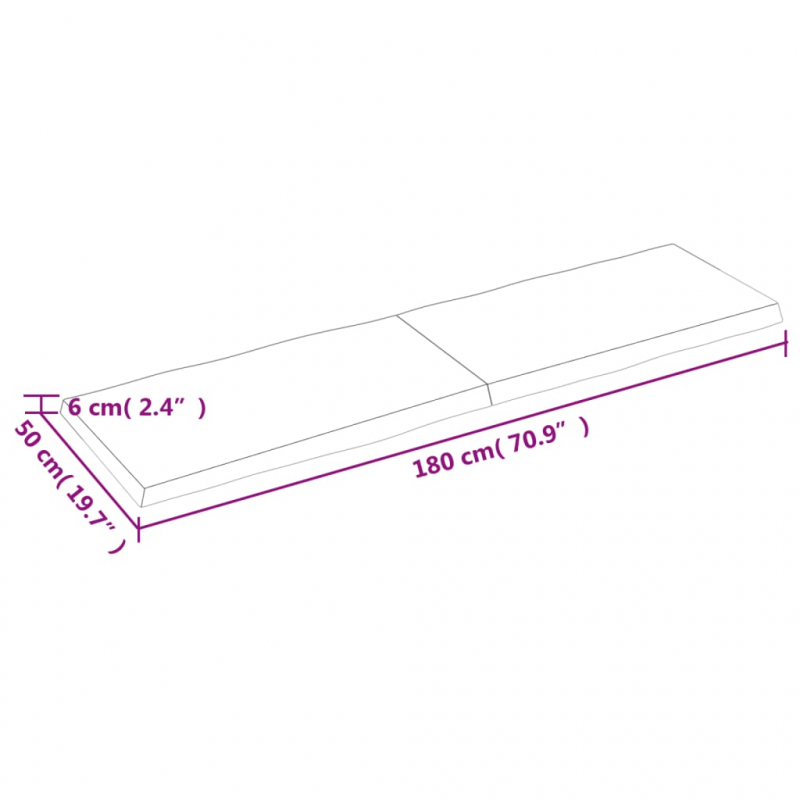 Tischplatte 180x50x(2-6) cm Massivholz Unbehandelt Baumkante