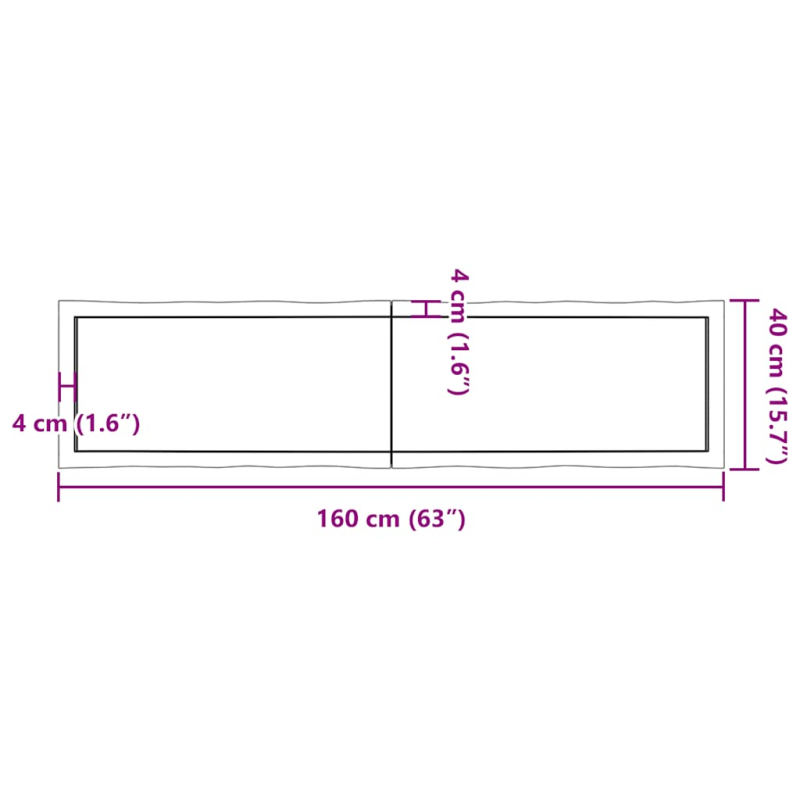 Tischplatte 160x40x(2-4) cm Massivholz Behandelt Baumkante