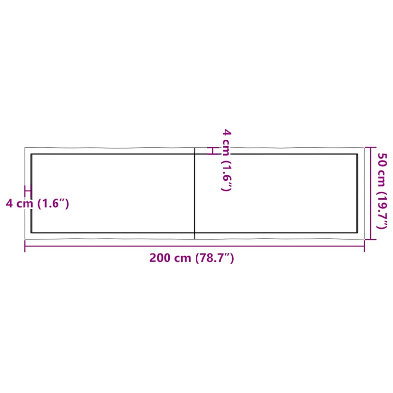 Tischplatte 200x50x(2-6) cm Massivholz Behandelt Baumkante