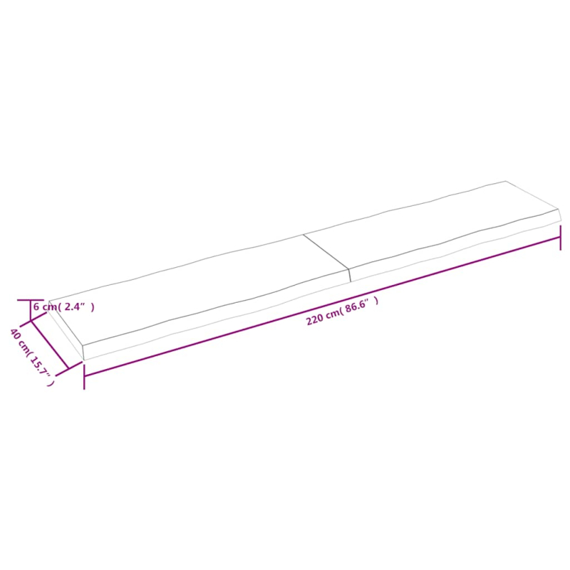 Tischplatte 220x40x(2-6) cm Massivholz Behandelt Baumkante