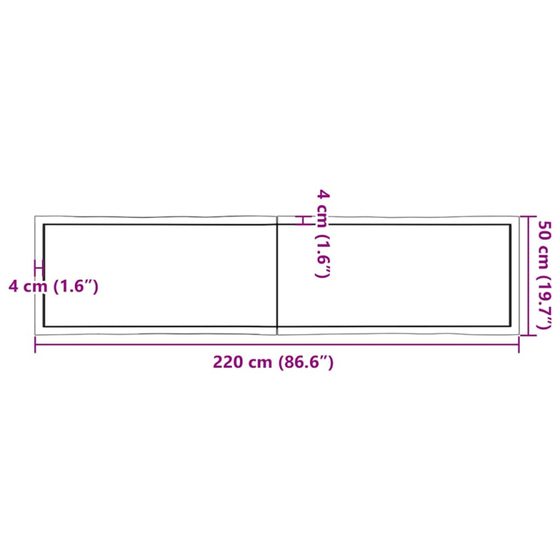 Tischplatte 220x50x(2-4) cm Massivholz Behandelt Baumkante