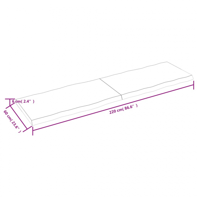 Tischplatte 220x60x(2-6) cm Massivholz Behandelt Baumkante