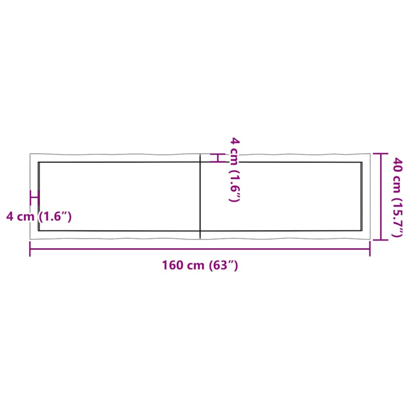 Tischplatte 160x40x(2-4) cm Massivholz Behandelt Baumkante