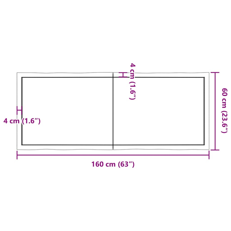 Tischplatte 160x60x(2-4) cm Massivholz Behandelt Baumkante