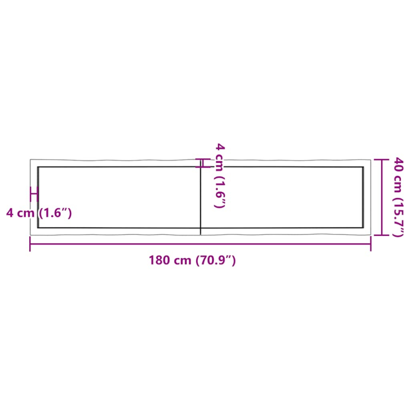 Tischplatte 180x40x(2-6) cm Massivholz Behandelt Baumkante