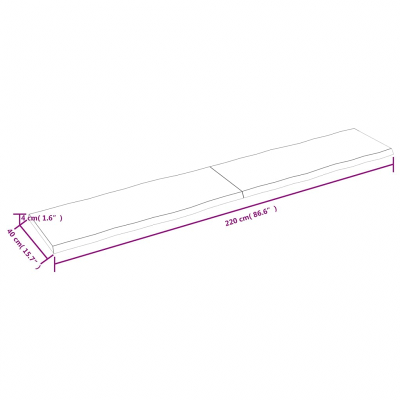 Tischplatte 220x40x(2-4) cm Massivholz Behandelt Baumkante