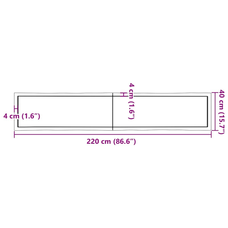 Tischplatte 220x40x(2-4) cm Massivholz Behandelt Baumkante