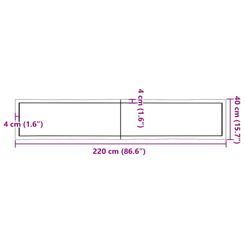 Tischplatte 220x40x(2-6) cm Massivholz Behandelt Baumkante