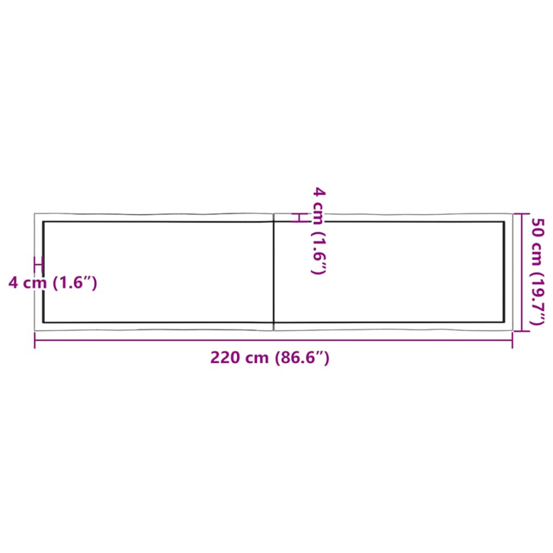 Tischplatte 220x50x(2-6) cm Massivholz Behandelt Baumkante