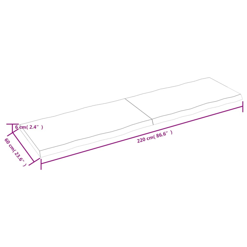 Tischplatte 220x60x(2-6) cm Massivholz Behandelt Baumkante