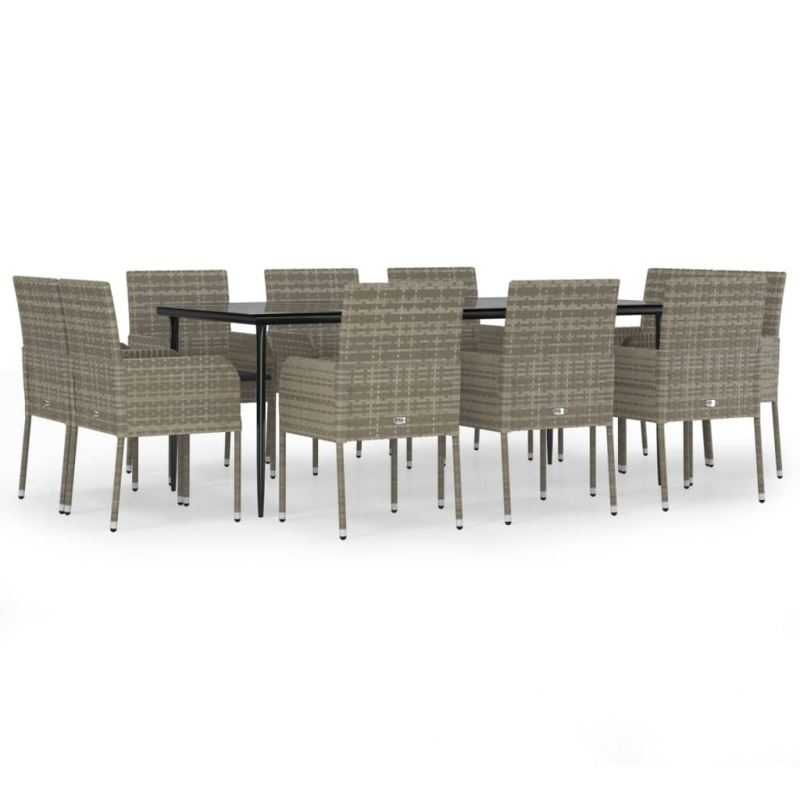 11-tlg. Garten-Essgruppe mit Kissen Schwarz & Grau Poly Rattan