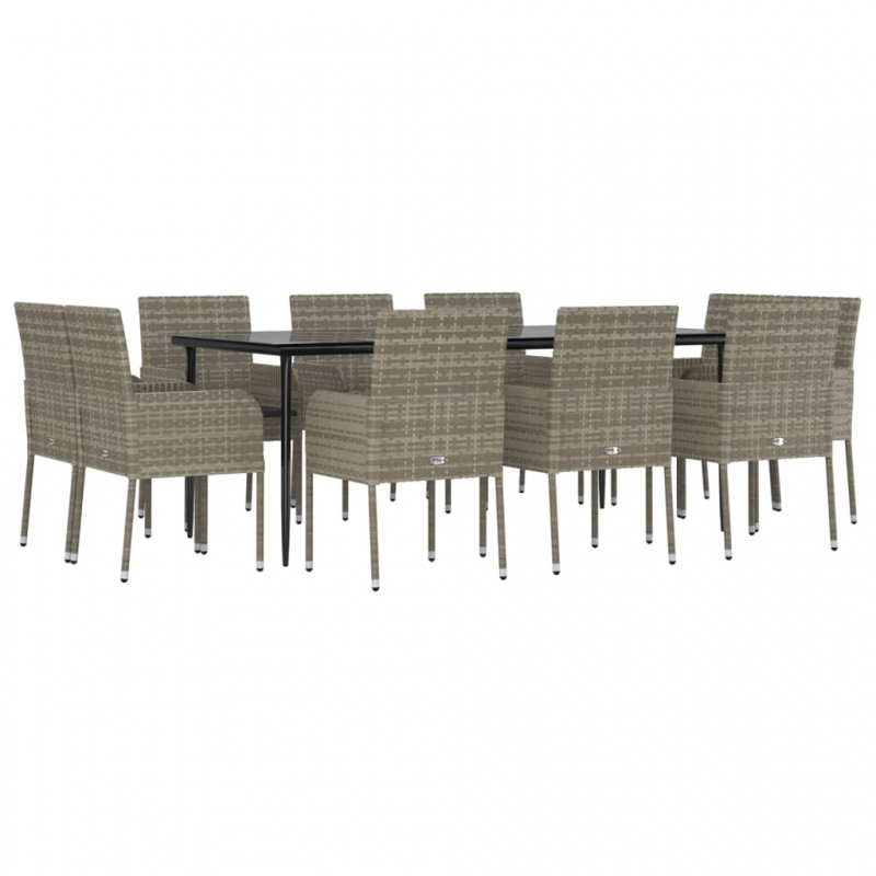 11-tlg. Garten-Essgruppe mit Kissen Schwarz & Grau Poly Rattan