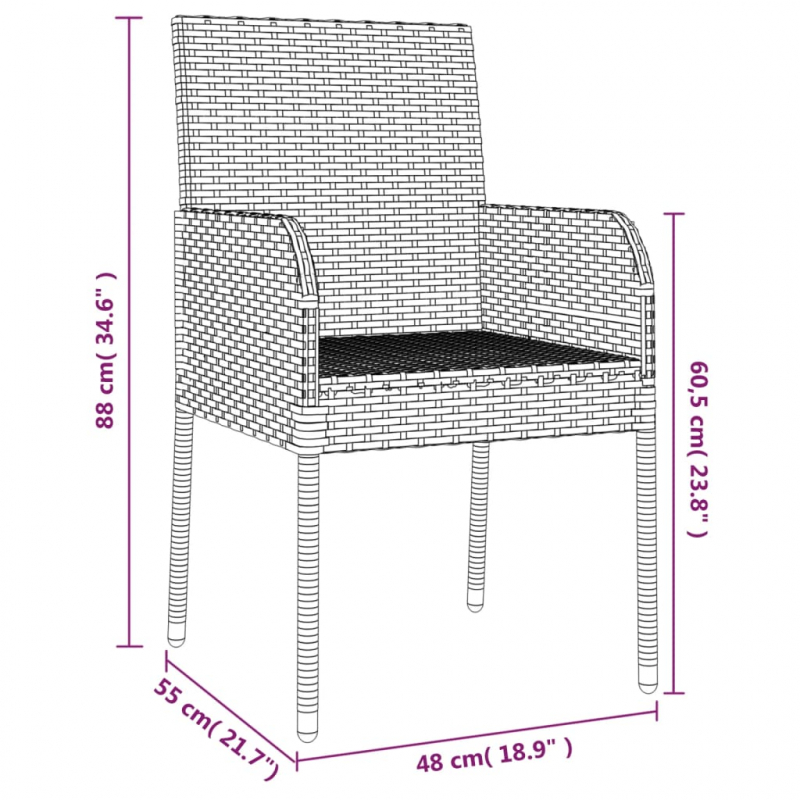 11-tlg. Garten-Essgruppe mit Kissen Schwarz & Grau Poly Rattan