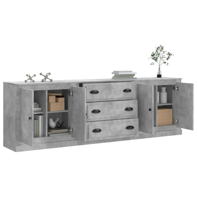Sideboards 3 Stk. Betongrau Holzwerkstoff