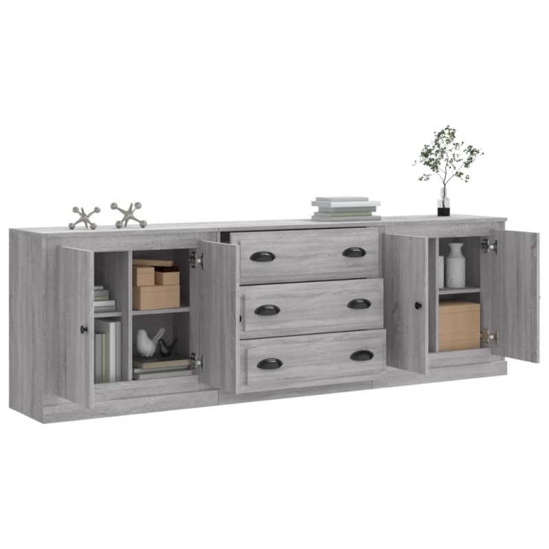 Sideboards 3 Stk. Grau Sonoma Holzwerkstoff