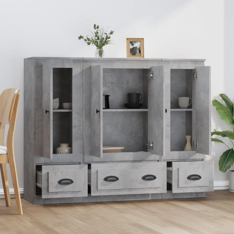 Highboards 3 Stk. Betongrau Holzwerkstoff