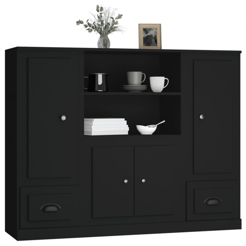 Highboards 3 Stk. Schwarz Holzwerkstoff