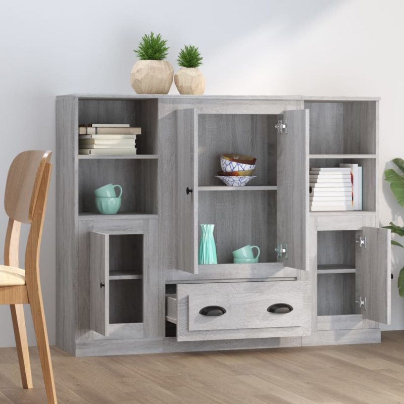Highboards 3 Stk. Grau Sonoma Holzwerkstoff