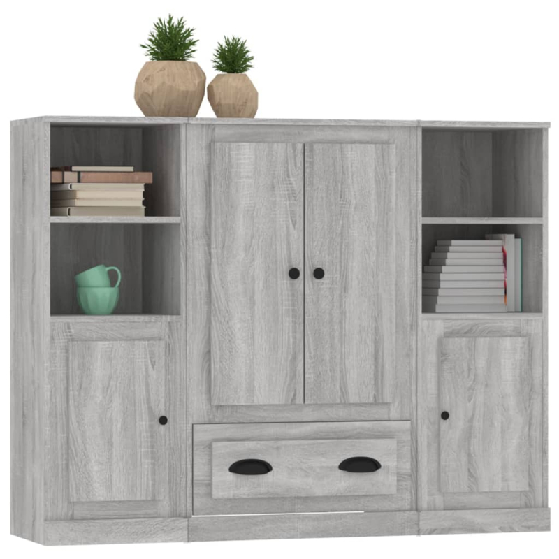 Highboards 3 Stk. Grau Sonoma Holzwerkstoff