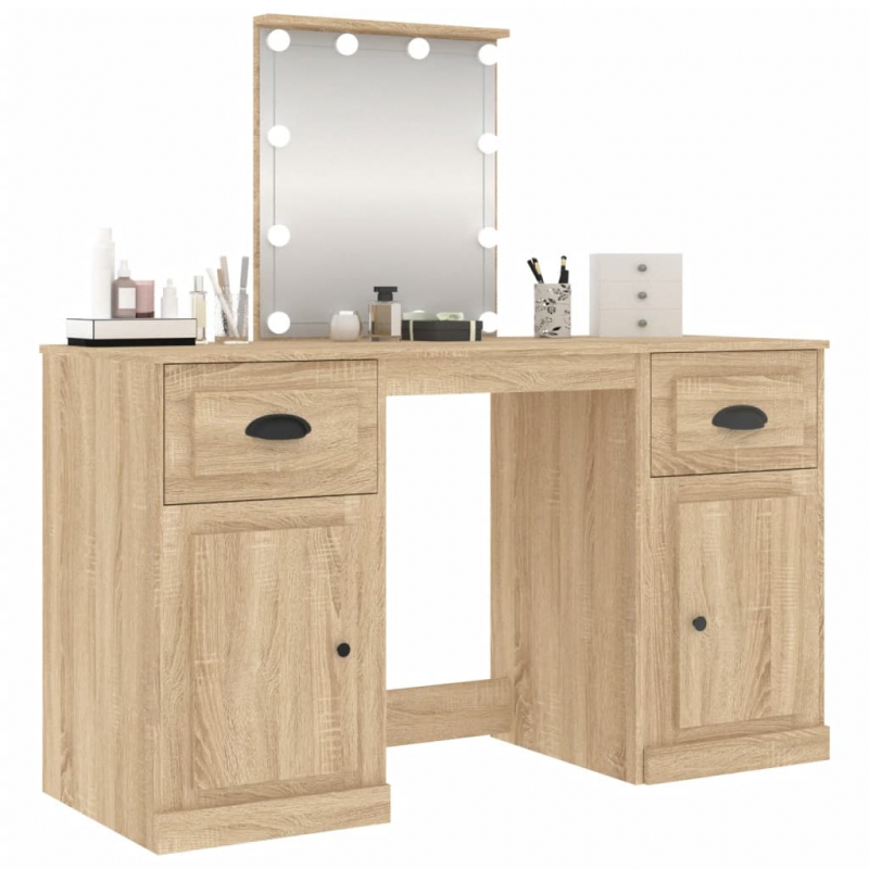Schminktisch mit LED-Leuchten Sonoma-Eiche 130x50x132,5 cm