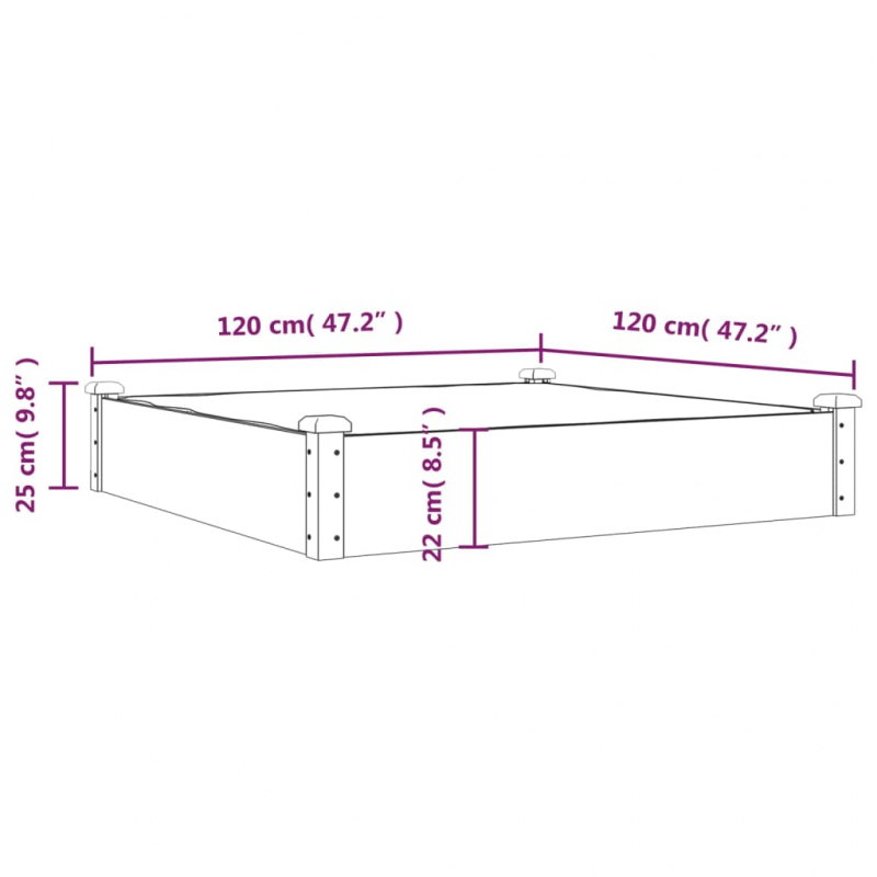 Hochbeet mit Einsatz 120x120x25 cm Massivholz Tanne