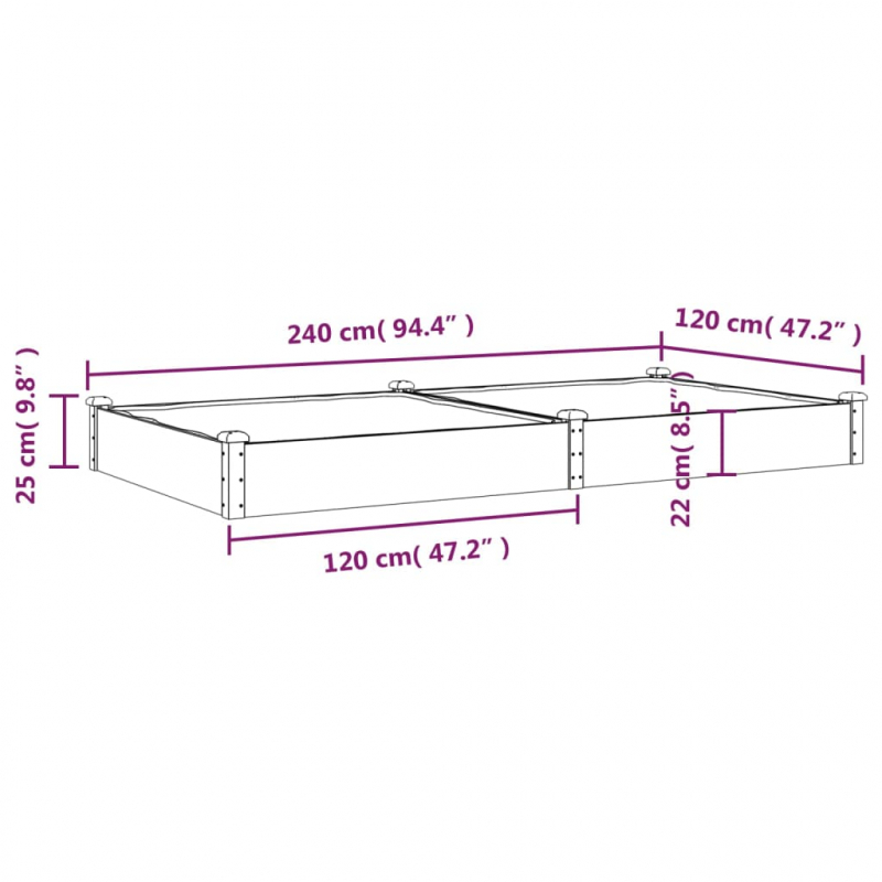 Hochbeet mit Einsatz Braun 240x120x25 cm Massivholz Tanne