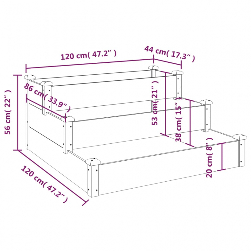 Hochbeet Grau 120x120x56 cm Massivholz Tanne