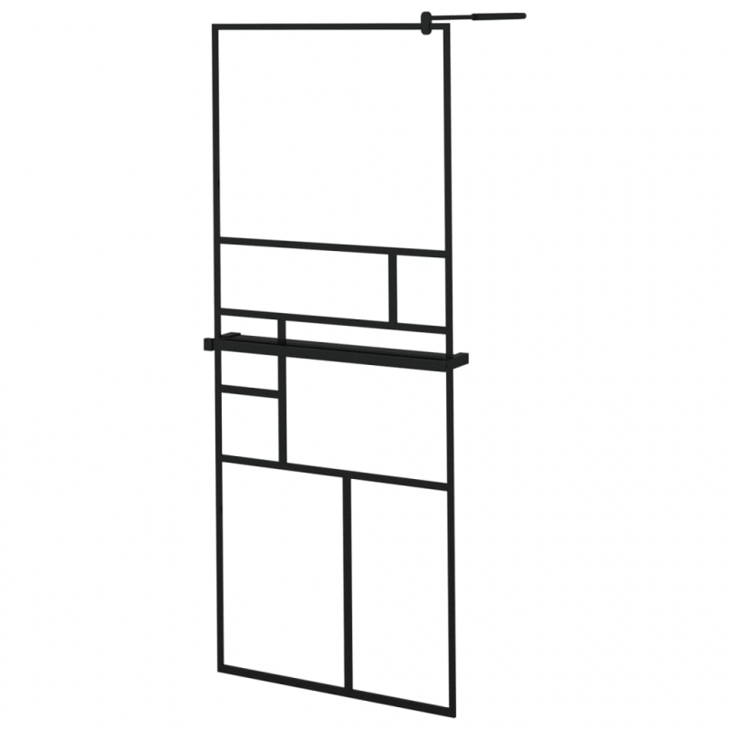 Duschwand mit Ablage für Walk-In-Dusche Schwarz 80x195 cm ESG