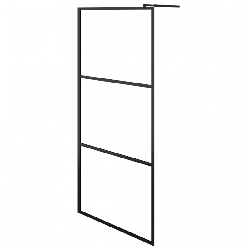 Duschwand mit Ablage für Walk-In-Dusche Schwarz 90x195 cm ESG