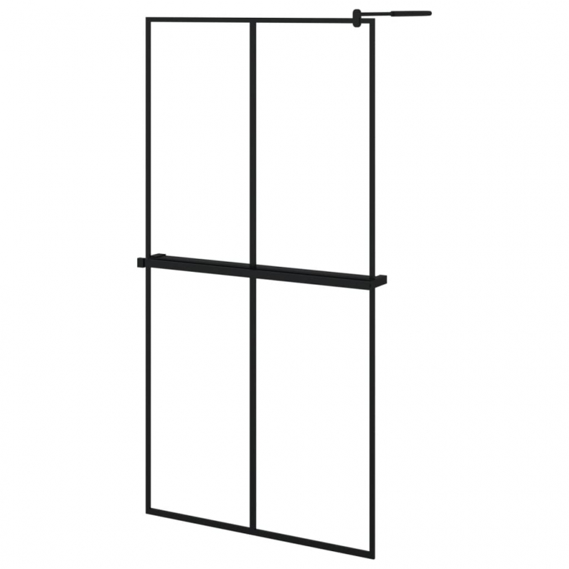 Duschwand mit Ablage für Walk-In-Dusche Schwarz 100x195 cm ESG