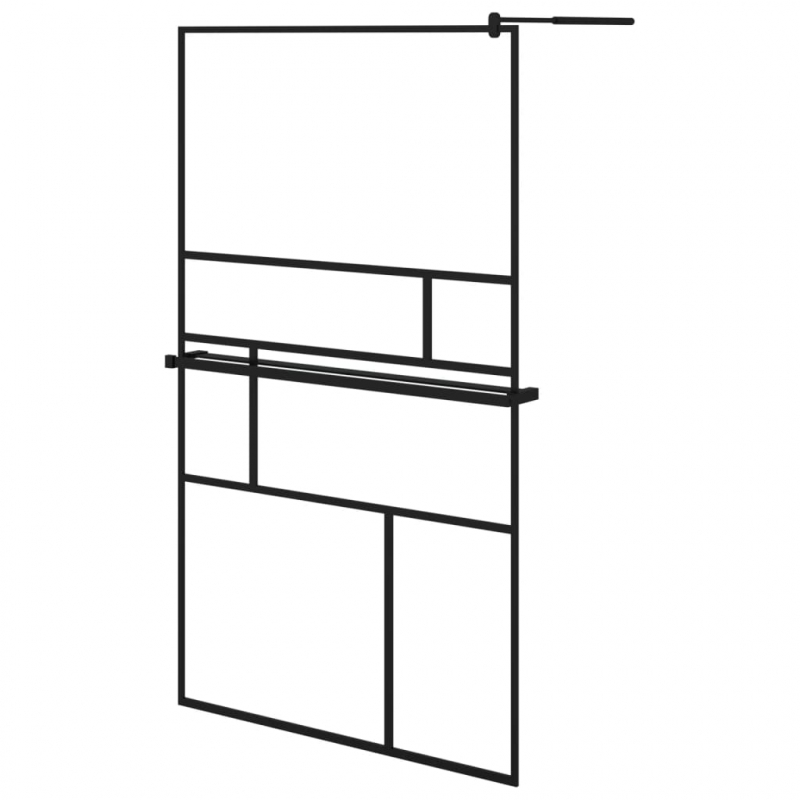 Duschwand mit Ablage für Walk-In-Dusche Schwarz 115x195 cm ESG