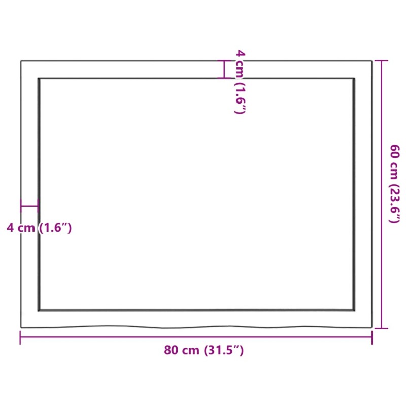 Waschtischplatte 80x60x(2-6) cm Massivholz Unbehandelt