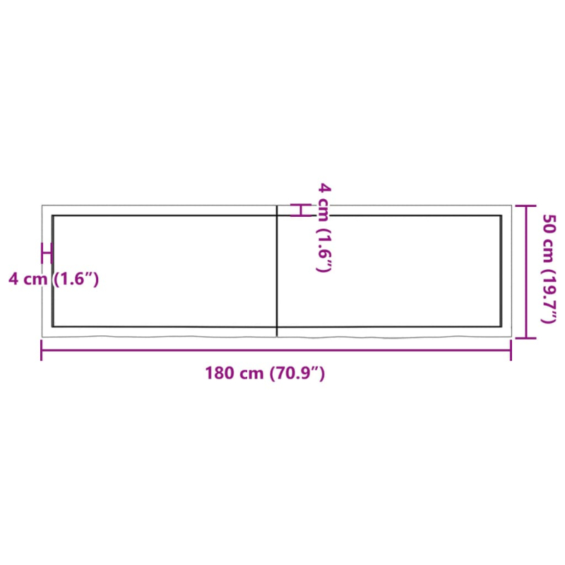 Waschtischplatte 180x50x(2-4) cm Massivholz Unbehandelt