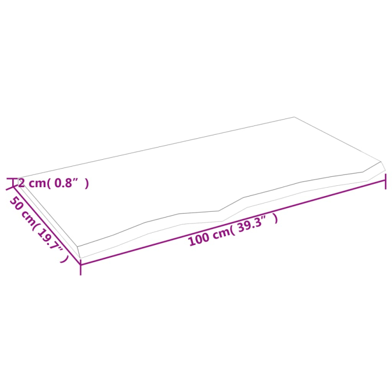 Tischplatte Dunkelbraun 100x50x2 cm Massivholz Eiche Behandelt