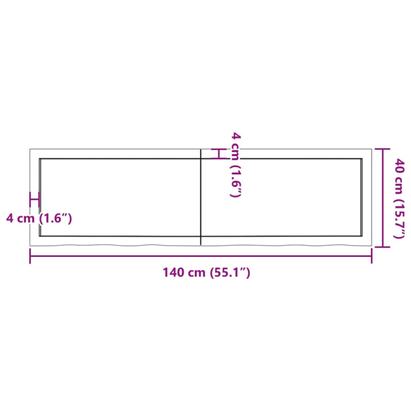 Tischplatte Dunkelbraun 140x40x(2-6)cm Massivholz Eiche