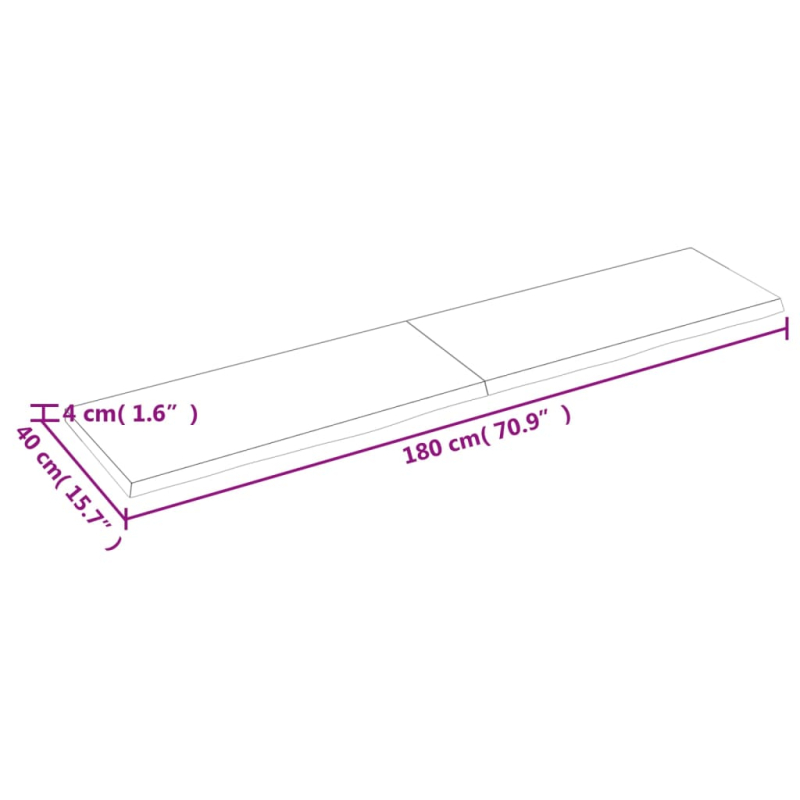 Tischplatte Dunkelbraun 180x40x(2-4)cm Massivholz Eiche