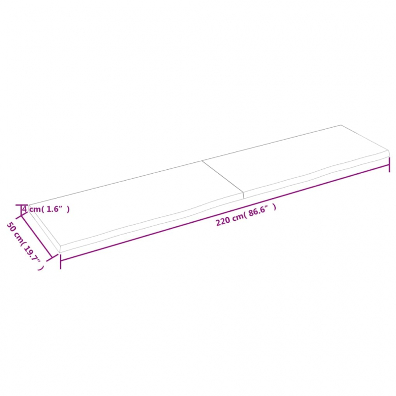 Tischplatte Dunkelbraun 220x50x(2-4)cm Massivholz Eiche