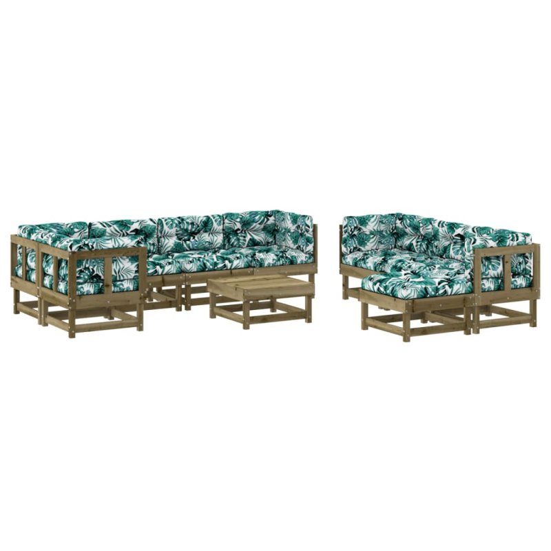10-tlg. Garten-Lounge-Set mit Kissen Kiefernholz Imprägniert