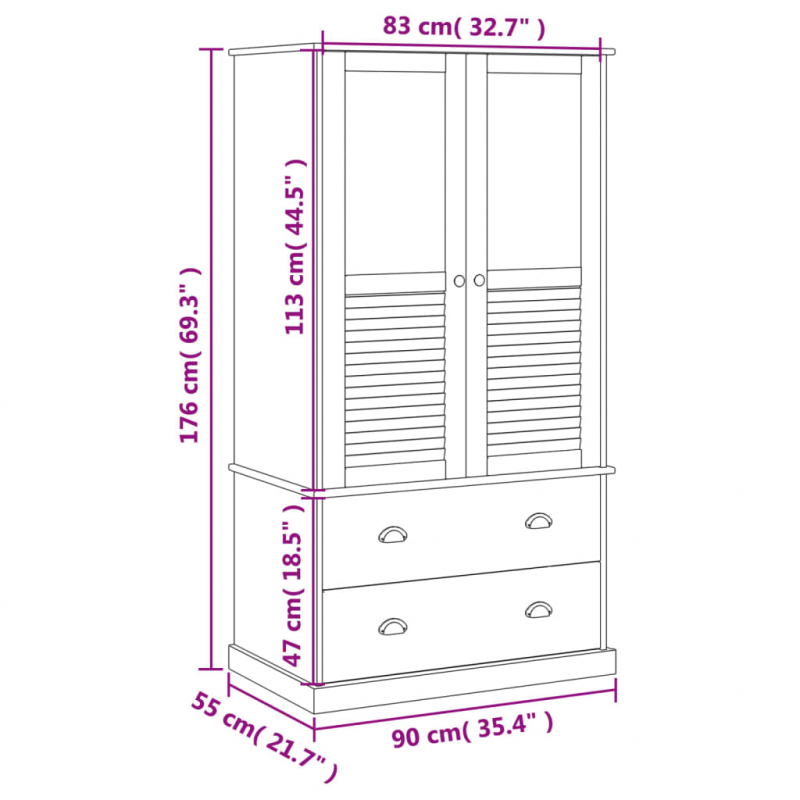 Kleiderschrank VIGO 90x55x176 cm Massivholz Kiefer