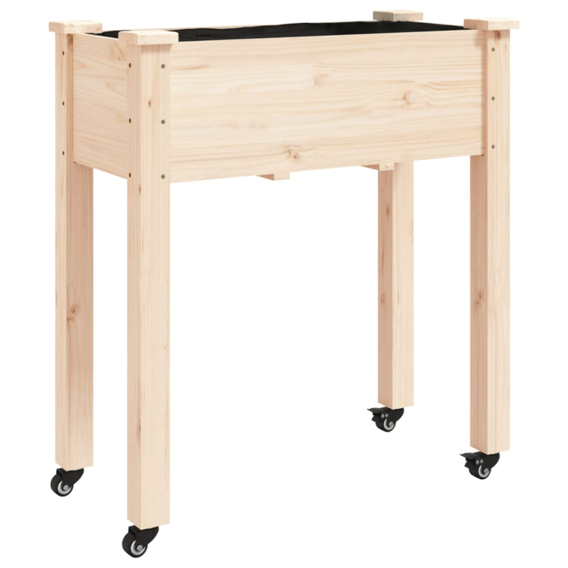 Pflanzkübel mit Einsatz und Rollen 71x37x80 cm Massivholz Tanne