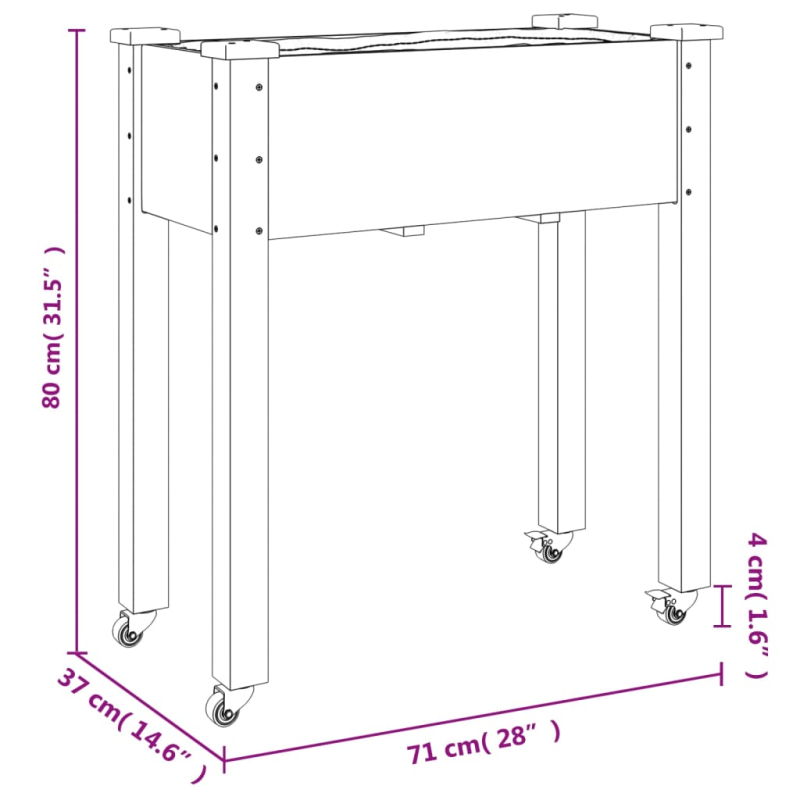 Pflanzkübel mit Einsatz und Rollen 71x37x80 cm Massivholz Tanne