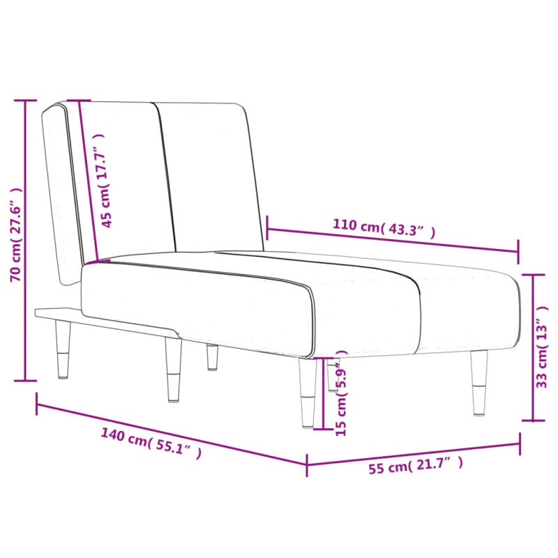 Chaiselongue Hellgrau Samt